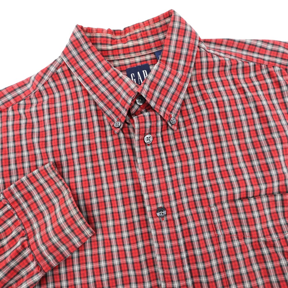 Vintage GAP Men Red Plaid Button Down‎ Long Sleeve Shirt Large Casual Classic